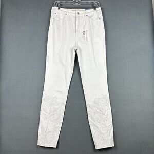 Soft Surroundings Jeans Womens 8T Tall White Embroidered Ankle Slim Stretch*